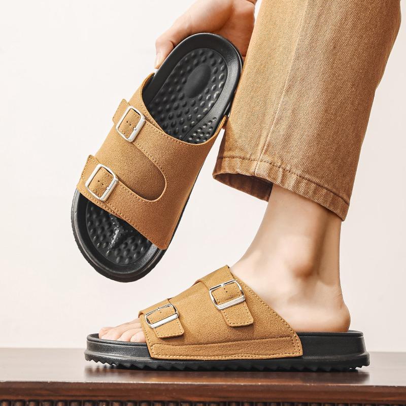 Unisex Suede Double Strap Slide Sandals with Adjustable  and Soft Insole for Casual Summer Wear