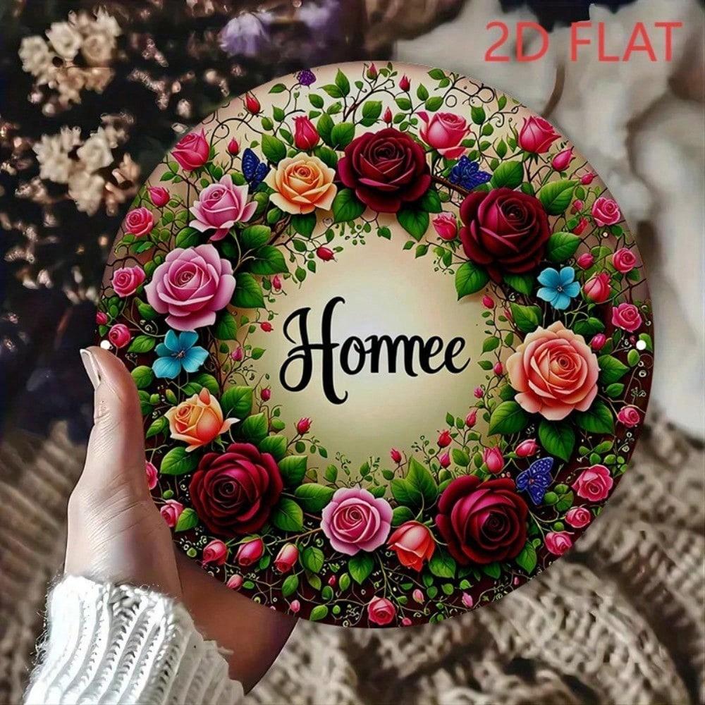 

Vintage Floral Round Wall Art 8x8 Inch Aluminum Sign, Rustic Roses Greenery Decor for Home Bar Cafe 20x20 різнокольоровий