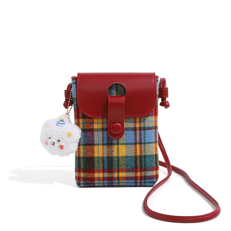Vintage Plaid Crossbody Phone Bag for Women Mini Shoulder Bag Small Wallet Purse Casual Messenger Bag