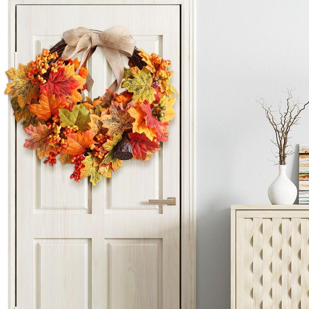 18 Inch Outdoor Fall Wreath for Front Door, Thanksgiving & Harvest Holiday Decor Wreath for Home Porch, Fireplace Mantel, Window