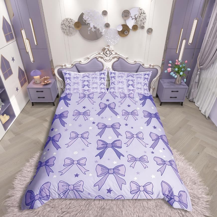 Homewish Cute Bowknot Duvet Cover SetLove Heart Print For Teens Bedding SetDreamy Princess Decor