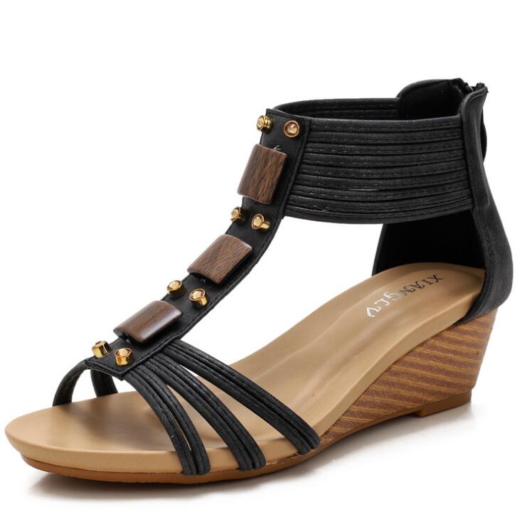 Retro Hollow Roman Sandals Female Summer New Wedges Open Toe Comfortable Fashion Sandals Zandalias De Mujer De Moda C255