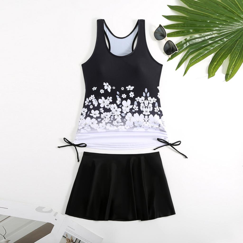 Women's Split Fashion Sexy  Printed Skirt Swimsuit With Chest Pad Without Steel Support