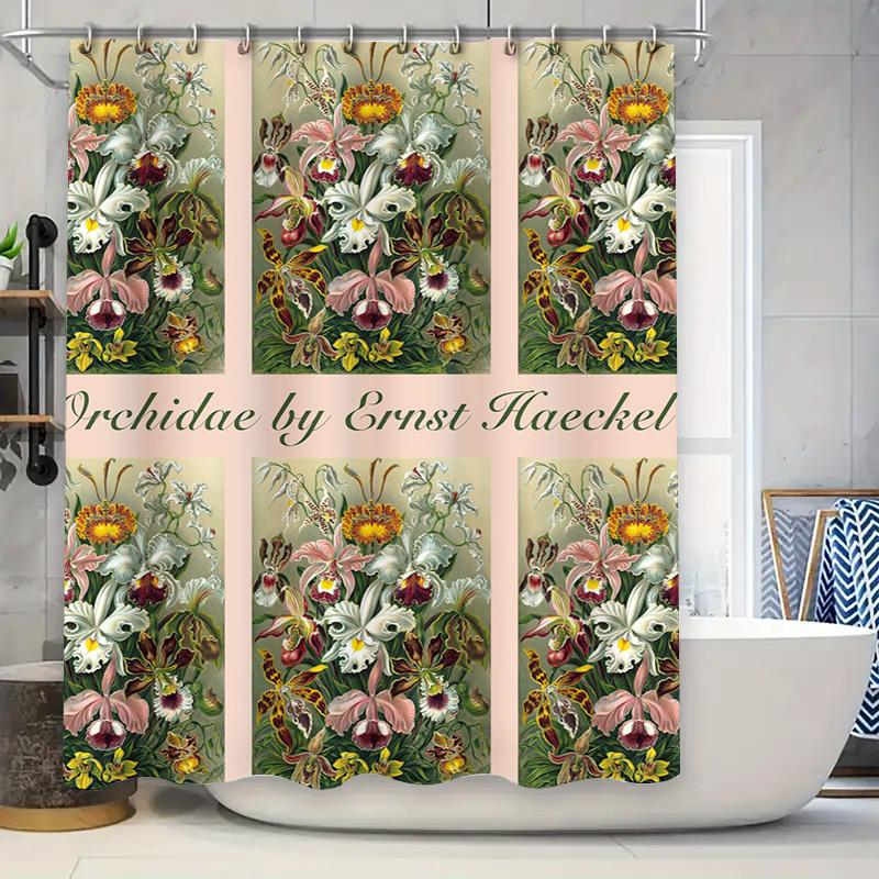 

Orchids Shower Curtain Vintage Print Garden Decoration For Bathroom High Quality Fabric With Hooks Included Home Decor Wall Hang W60H190(CM)-1 Pcs