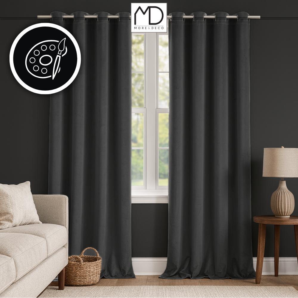 Thick Gray Velvet Curtain With Eyelets And Rings, Ready-Made, Blackout Velvet