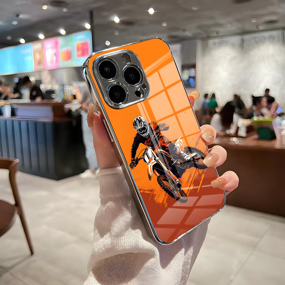 Motorcycle Racing K-KTMES Phone Case For IPhone 17 Pro Max 15 Pro 16 14 Plus 12 13 Mini 11 Pro Shockproof Electroplated Glass Co