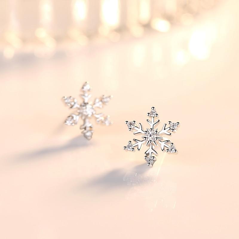 Cercei Dama Snowflake Christmas Earrings with Zirconia 925 Sterling Silver Includes Jewelry Box Silver