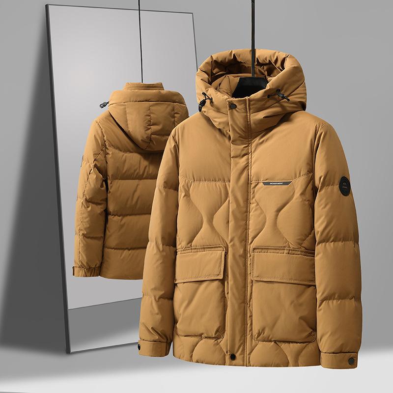 

Мужская куртка-пуховик на осень и зиму с капюшоном на утином пуху, теплая, повседневная, с утолщенным пухом из графена, молодежная куртка 195 кофейный