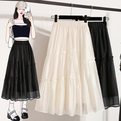 DIMANAF 2025 Plus Size Summer Elastic Skirts Casual Women Loose Long Skirt Pleated High Waist Fashion Vintage Maxi