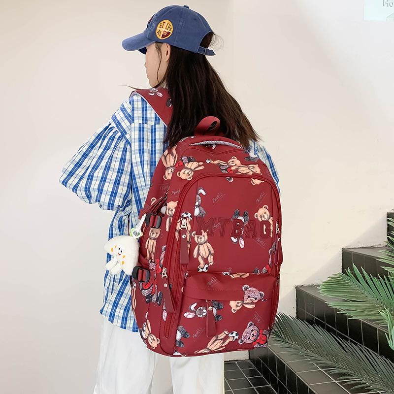 Schoolbag Large Capacity Multi-compartment Leisure Travel Fashion Backpack New Simple Contrasting Color Cute Bear Student Backpack