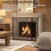 Foldable Fireplace Screen 3 Steel Panels with Geometric Decor and Non-slip Feet, 135W X 1.2D X 85H Cm, Black