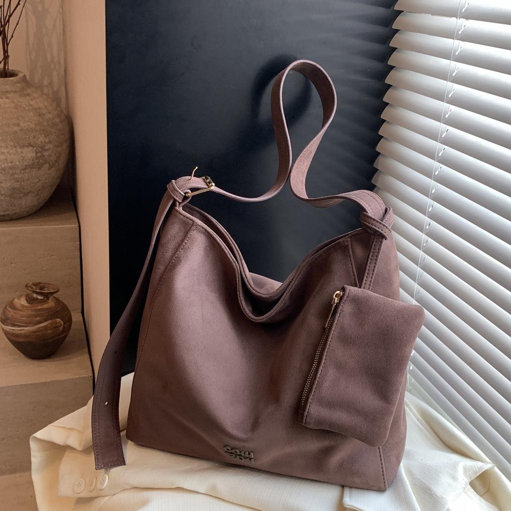 Suede Shoulder Tote Bag Women'S Light Luxury High-End Casual Messenger Handbag