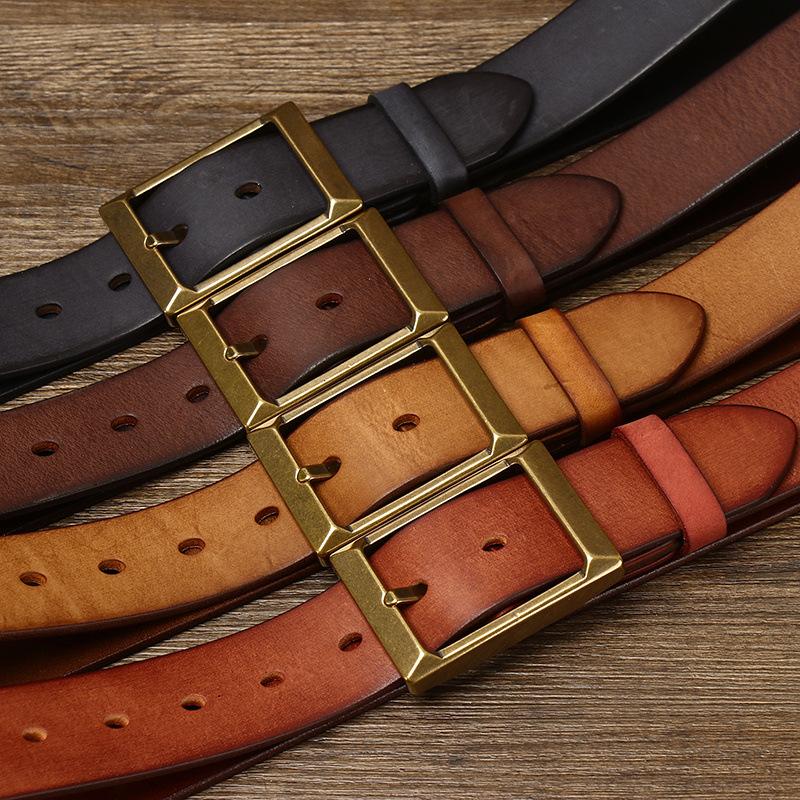 2024 Thickened First-Layer Cowhide Copper Buckle Belt Men'S Genuine Leather Trend Versatile Tough Guy Jeans Belt