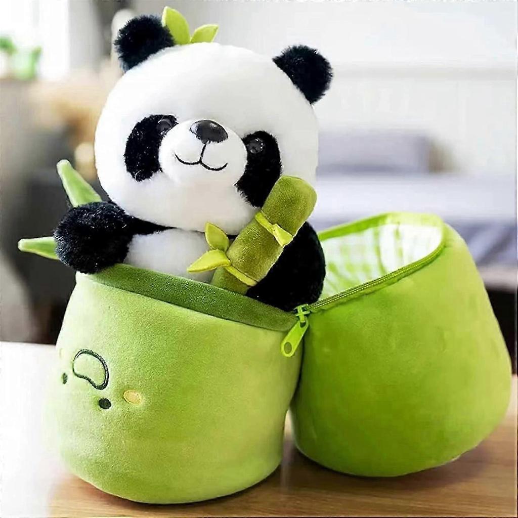 9.8 Inches ( 24.9 Cm) Panda Stuffed Animal, Cute Panda Plush Hugging Bamboo, Panda And Bamboo Tube Set Of 2, Bulky Panda Plush Toy Living In Bamboo