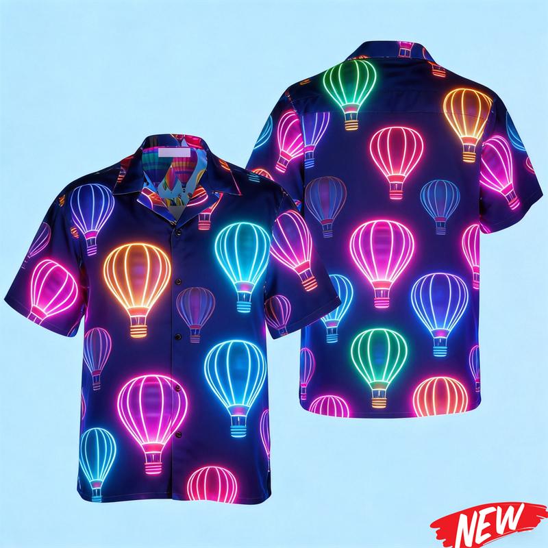 Camisa Hawaiana Gráfica de Globo Aerostático para Hombres Mujeres Verano Playa Vacaciones Camisas Moda Calle Solapa Manga Corta Camisa Tops