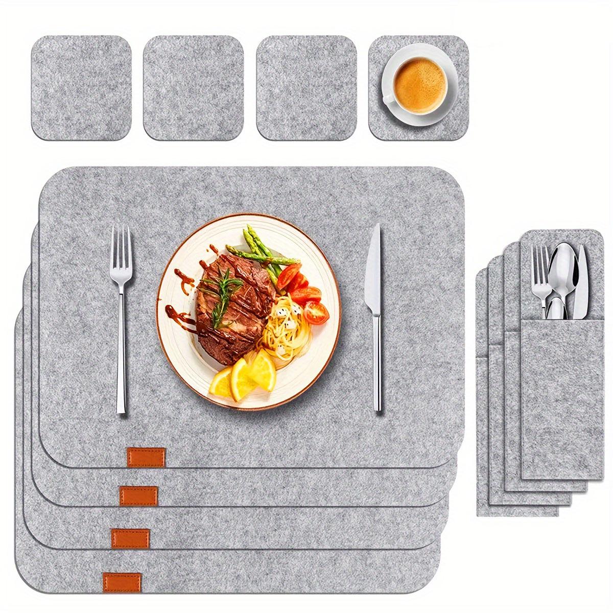 

Meal mat knife and fork bag set,meal mat coaster, washable meal mat (4PCS meal mat+4PCS coaster+4PCS knife and fork bag) 45x30cm&Rectangular светло-серый