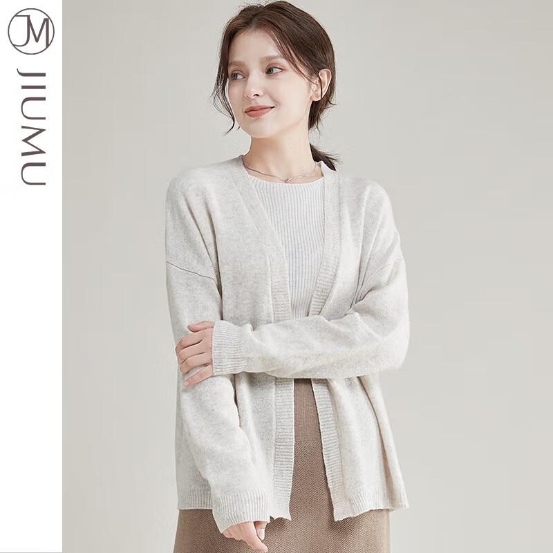 JIUMU Women's V-Neck Wool Cardigan Sweater