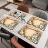 4pcs, Linen Material - Easter Bunny Placemats, Ethnic Traditional Patterns and Geometric Plaids, Washable Table Mats for Dining, Kitchen, Party