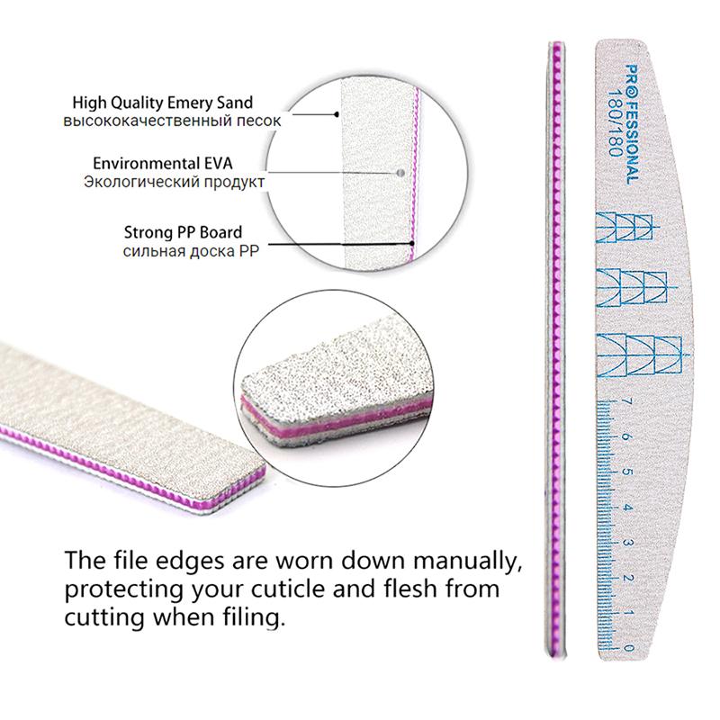 1Pcs Nail File Wooden Half Moon Wear Resist Professional Sandpaper Double With Scale Nail Files Polishing Tools