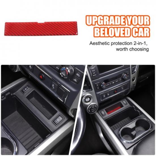Red Soft Carbon Fiber Center Gear Storage Trim Sticker for Nissan Titan 2016-23