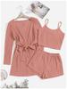 Three-Piece Women's Waffle Knit Lounge Set: Camisole, Shorts, and Outer Robe Pajamas
