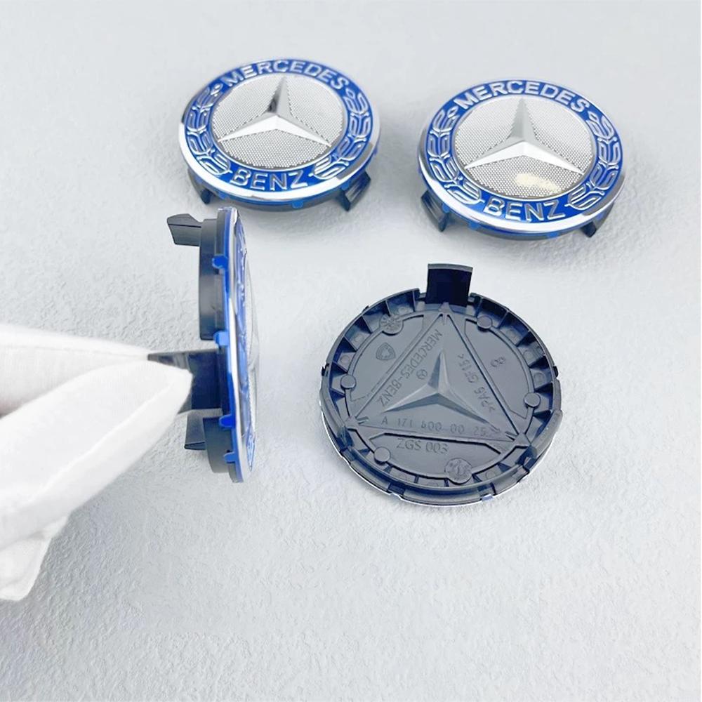 4 stycken 75MM Blå fälgkåpa Emblem märke för Mercedes Benz C180 C200 E200 E260 E300 ML350 A1714000025 W230 W210 W211 W221 W219
