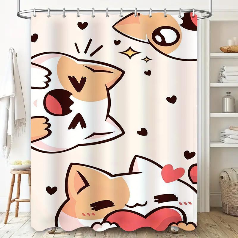 Adorable Cartoon Cat Shower Curtain for Kids and Adults - Waterproof Bathroom Decor with Cute Pet Design