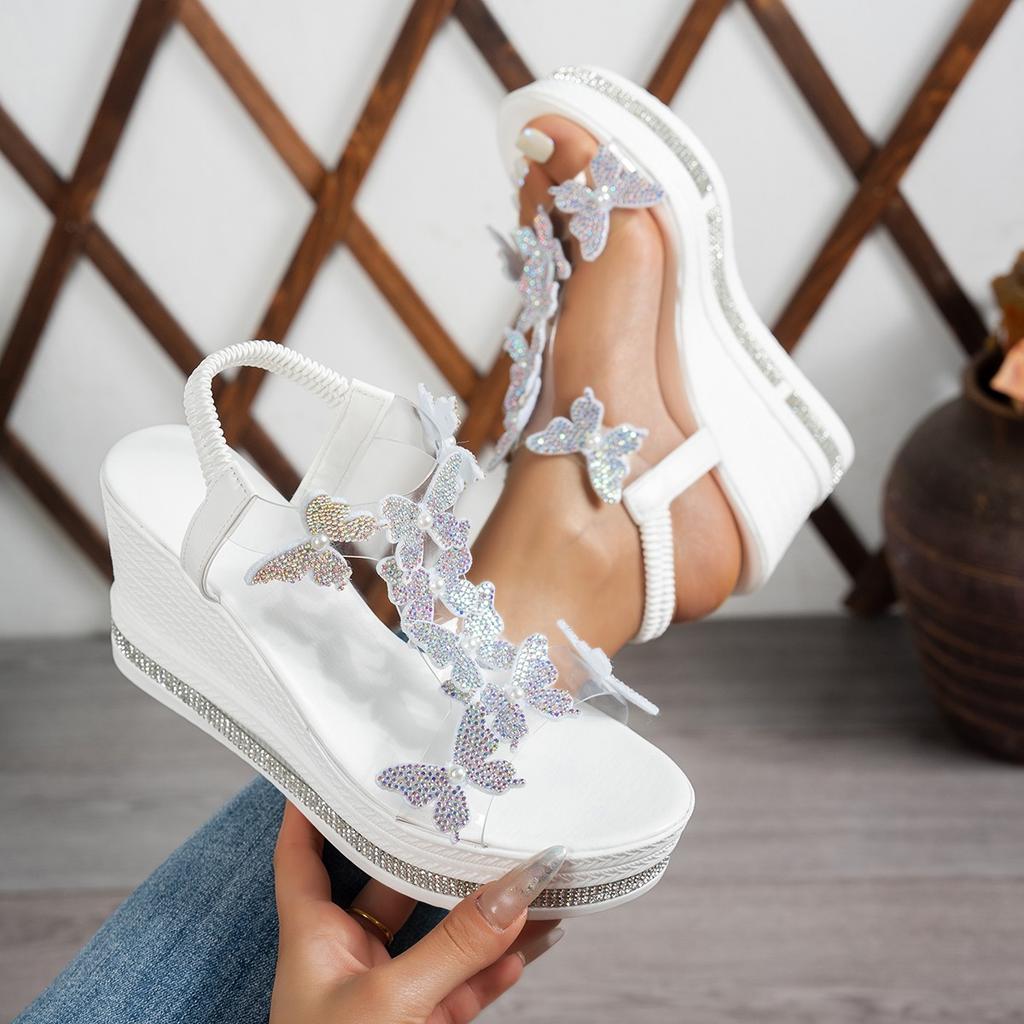 Fashion 2025 New Women's Butterfly Decorative Summer Wedge Sandals, Open Toed Casual Fashion Vacation Shoes, Party Essential