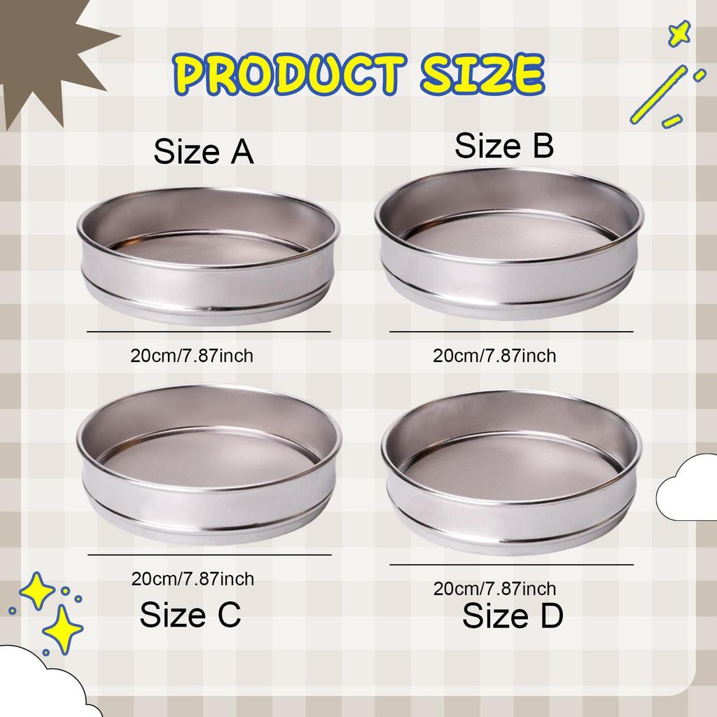Stainless Steel Flour Sieve for Baking Fine Mesh Strainer Round Flour Sifter Reusable Diameter 7.9 Inch Ceramic Glaze Filter