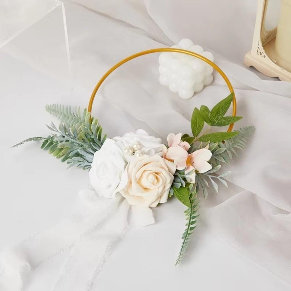 New Artificial Holding Wreaths Metal Rose and Eucalyptus Rose and Eucalyptus Wreaths Rose Flower Hoop Wreath Wedding Bridesmaids