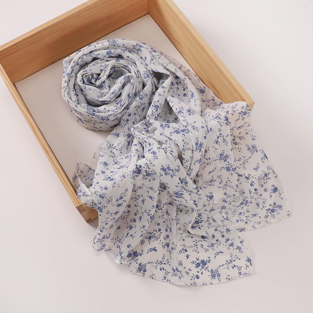 New Printed Hijabs Shawl Bubble Chiffon Hijabs Woman Design Flower Shawls Muslim Scarves Headscarf Wraps Turbans Long Scarves