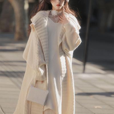 French Vintage Knitted Cardigan Coats Women Long Sleeve Casual Loose Sweater Long Coats Office Lady Korea Chic 2023 Winter