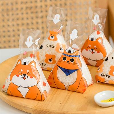 100Pcs Disposable Triangle Rice Ball Packing Bag Cartoon Pattern Transparent Rice Ball Wrapper DIY Japanese Sushi Bag School