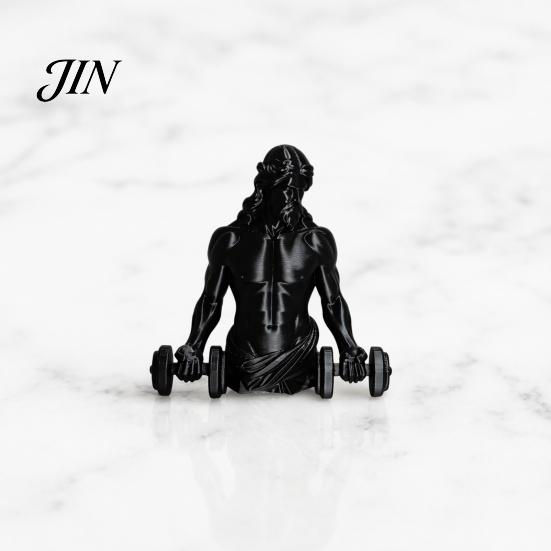 Matte Black Gym Ornament 3D Printed Muscle Man Figurine with Dumbbells, Mini Desk Decor for Home Office High Precision Workout Shelf, Fitness