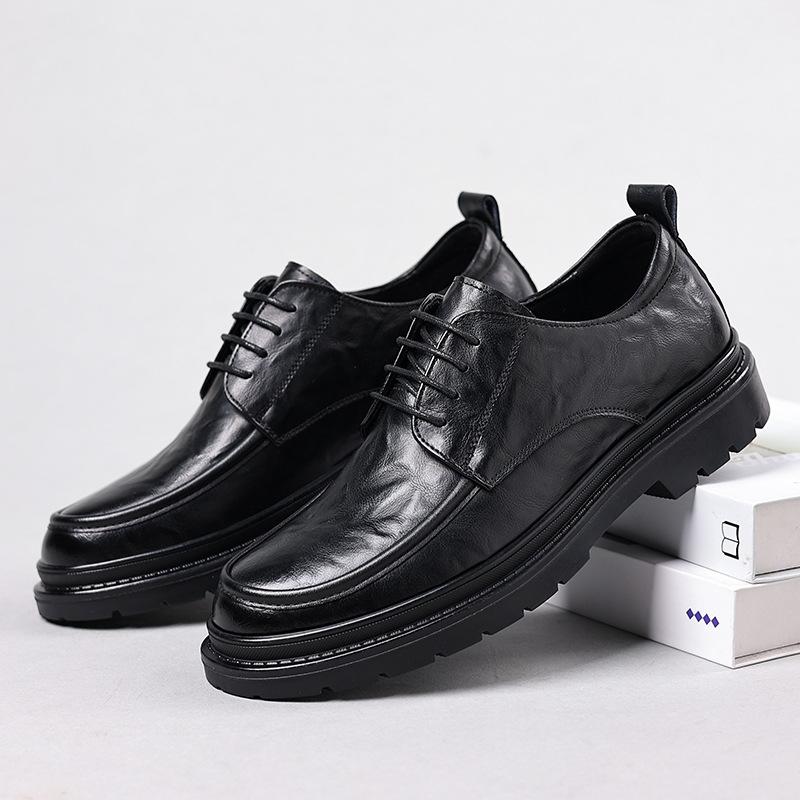 Solid Color Fashion Casual Leather Shoes for Men  Spring Autumn Platform Dress Shoes Male Round Head New Designer Shoe Man
