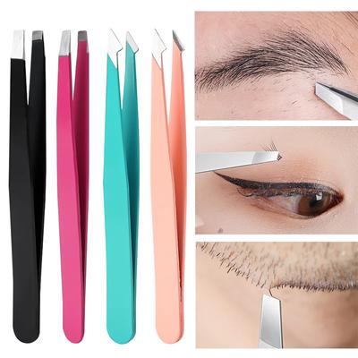 1 Stück Flache Schrägspitzen-Pinzette für Augenbrauen Tragbare Haarschneider-Werkzeuge für Bart Edelstahl Wimpern Make-up-Clip Zubehör