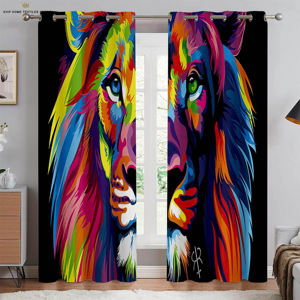 Cheetah Lion Ferocious Animal 3d Printing Curtains Children's Room Living Room Study Kitchen Decorative Curtains 2 Pieces