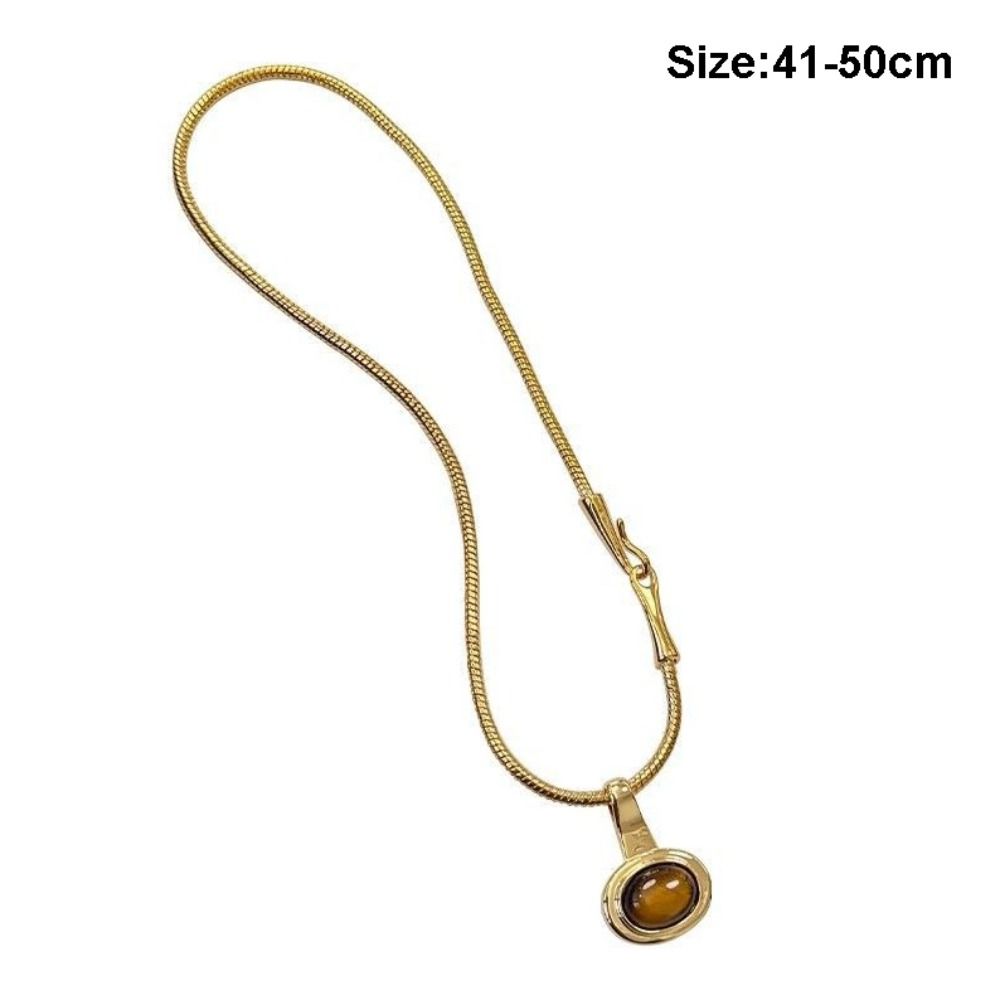 Tiger Eye Stone Pendant Necklace Titanium Steel Women Necklace Sweater Chain  Jewelry Accessories