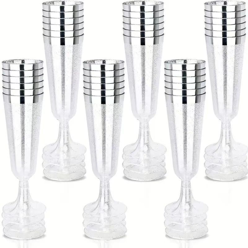 50pcs Disposable Plastic Champagne Glasses Cocktail High Footed Glasses Crystal Glasses Imitation Glass Wedding Party Supplies