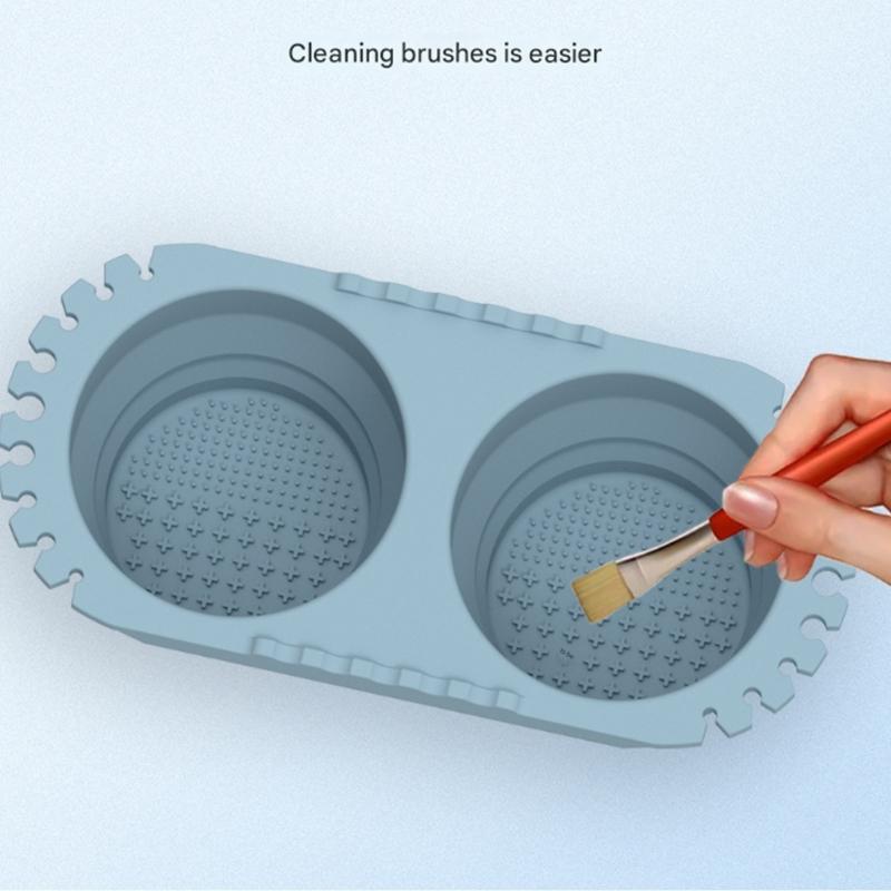Folding Silicone Paint Brush Cleaner Container with Drying Rack Portable Brush Washer for Artist Indoor Outdoor Painting