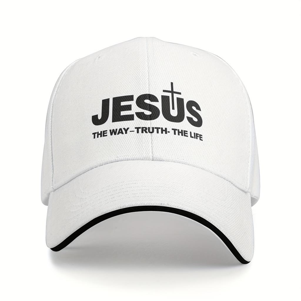 1 Jesus Cross Printed Baseball Cap  Adjustable Quick Buckle Dad Cap Breathable Polyester Lightweight Fashion Men and Women