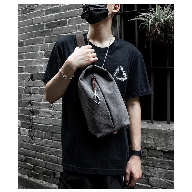 Men Canvas Chest Bag Large Capacity Crossbody Bags Retro Shoulder Bag Casual Student Messenger Bag
