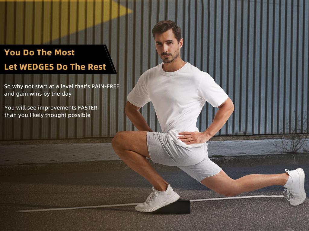 HarderWill 5 in 1 Yoga Foam Wedge Blocks Calf Raise Yoga Knee Pad Calf Yoga Wrist Push Heel Squat Wedge with Gym Bag (Pair), Block, Set, Stretcher,