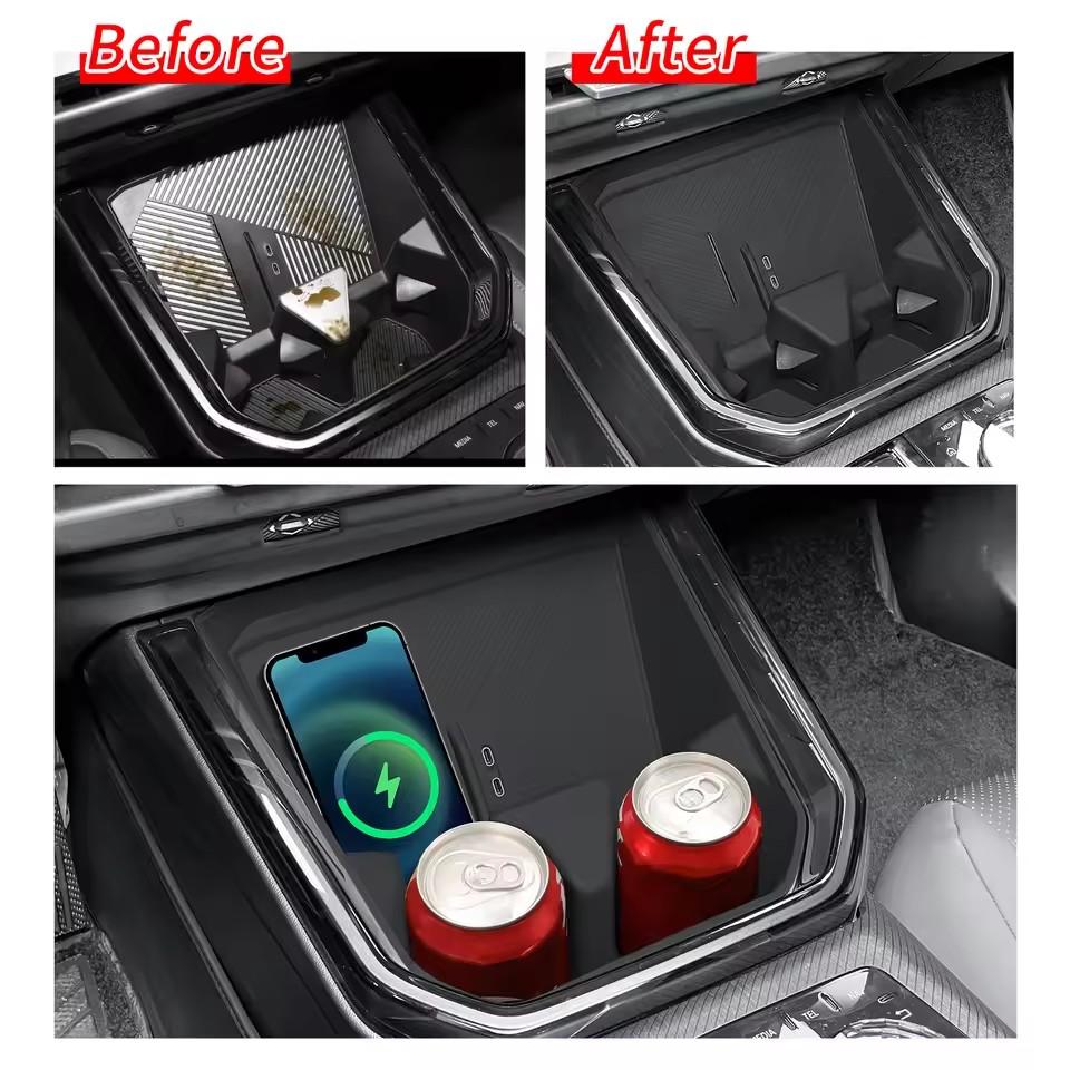 For BMW X3 2025 Central Console Water Cup Holder Storage Tray Organizer with Wireless Charging Mat Car Interior Accessories
