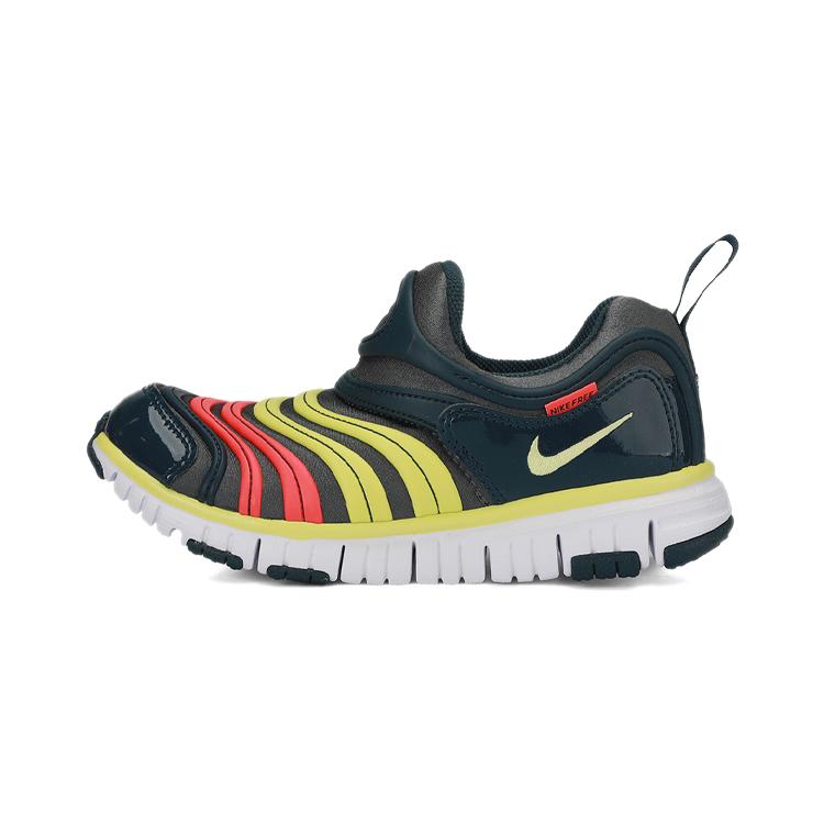 New Nike Dynamo Free Slip Resistant Cushioning Low Top Kids Lifestyle Shoes Black Red Yellow Children Aged 3 7 Years Old 343738-024
