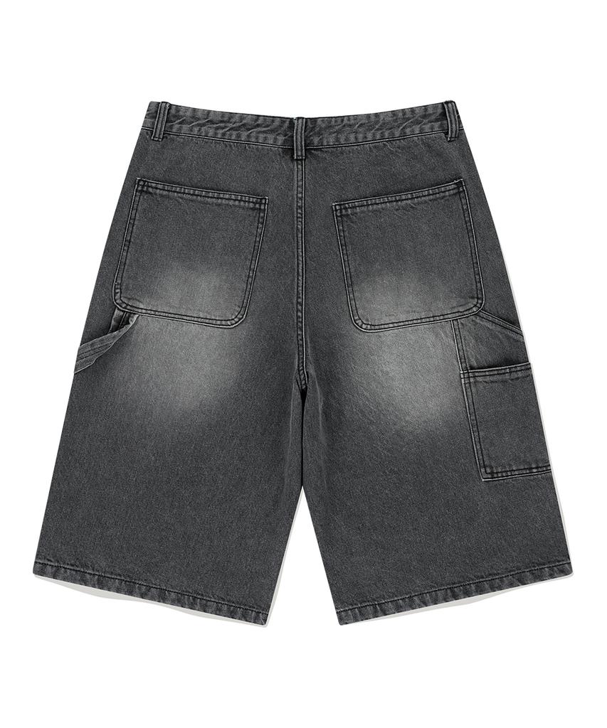 MAHAGRID Stud Double Knee Denim Short Black(Mg2Emmd160A)