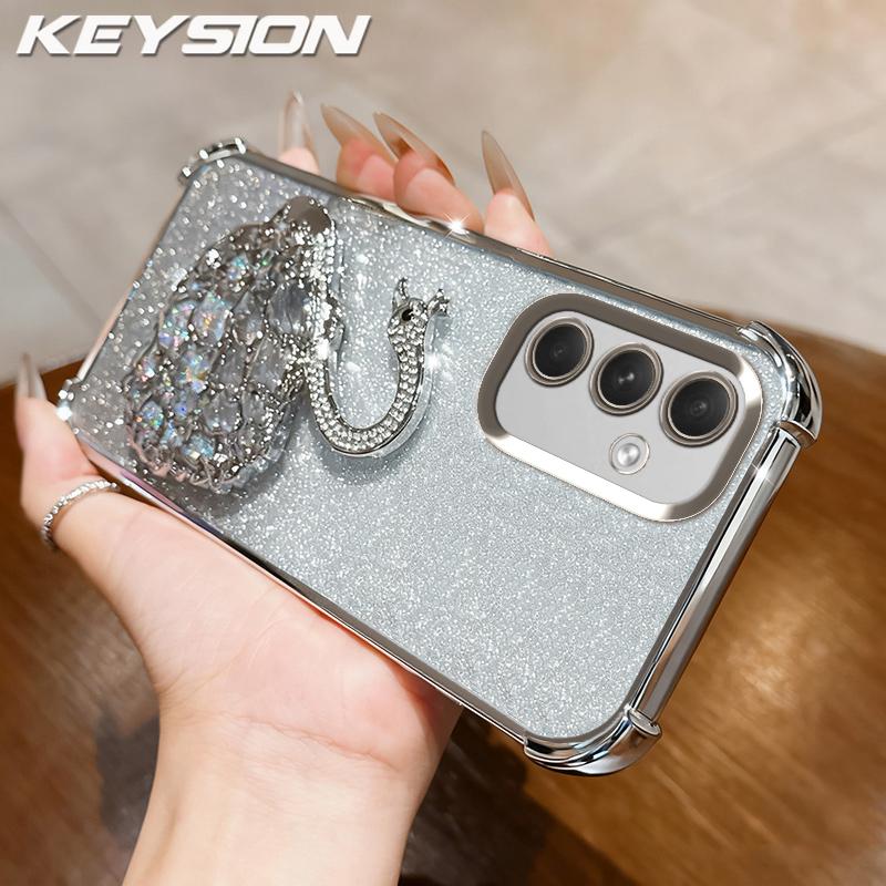 

KEYSION Shockproof Plating TPU Phone Case for Samsung A55 5G A35 A25 A15 Glitter Jewelled Swan kickstand Back Cover for Galaxy A05S for Samsung A05S срібний