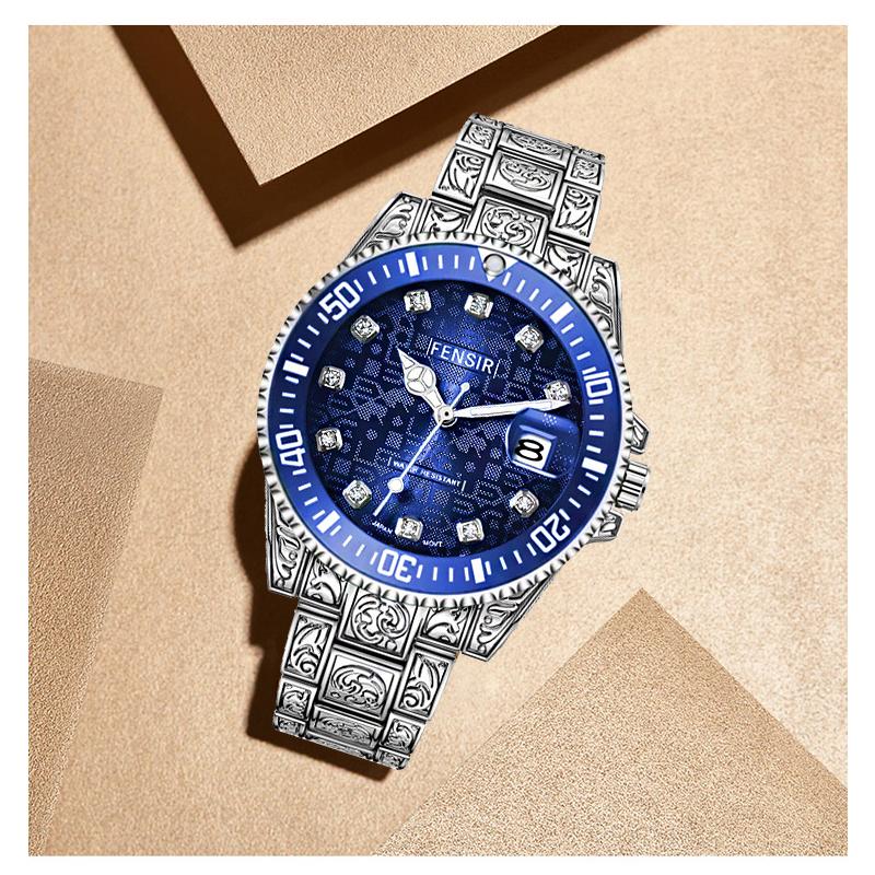 Patterned Steel Band Bracelet Men's Quartz Watch Waterproof Watch Fashionable Personalized Outdoor Sports Reloj