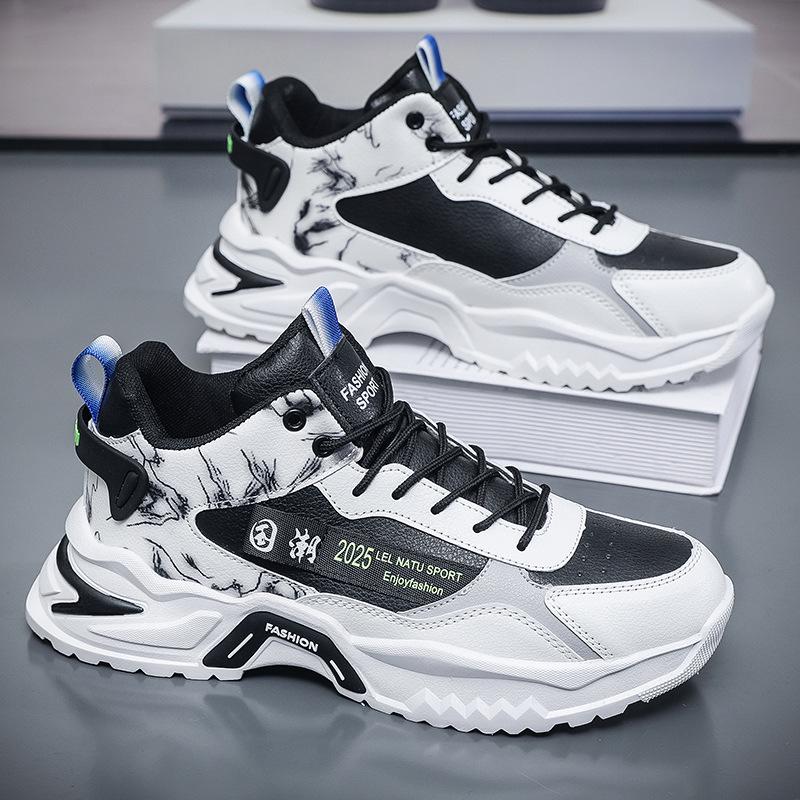White Mesh Height-Increasing Men s Sneakers - Thick-Soled Casual Running Shoes for Autumn/Winter 2025 39 Standard