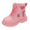 Pink/black Girls Leather Boots with Low Cut Anti Slip Side Zipper Winter Outdoor Girls Fashion Cotton BootsBotas zapatos de niña